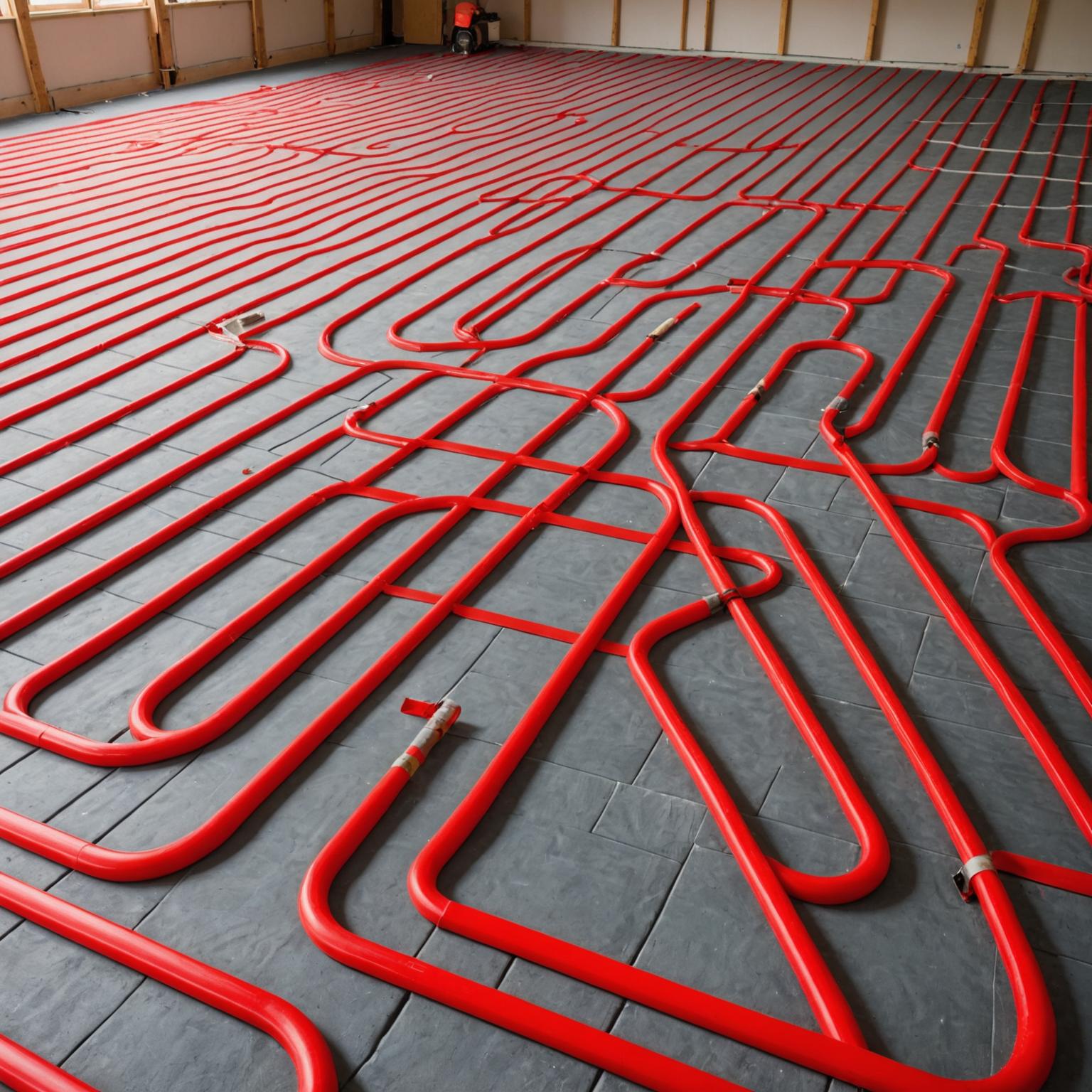 Underfloor radiant heating loops on insulation