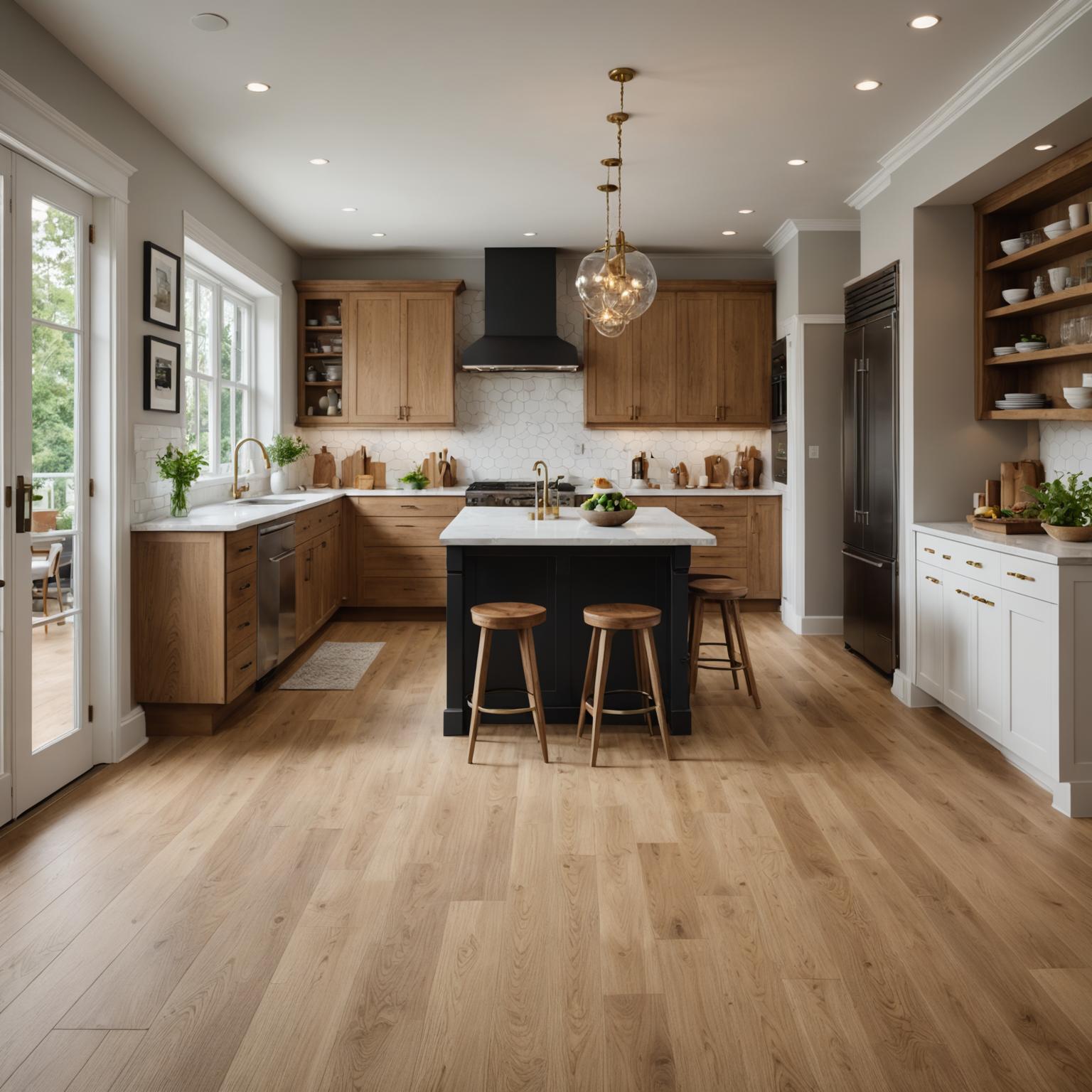 Tile-to-wood floor transition with brass threshold